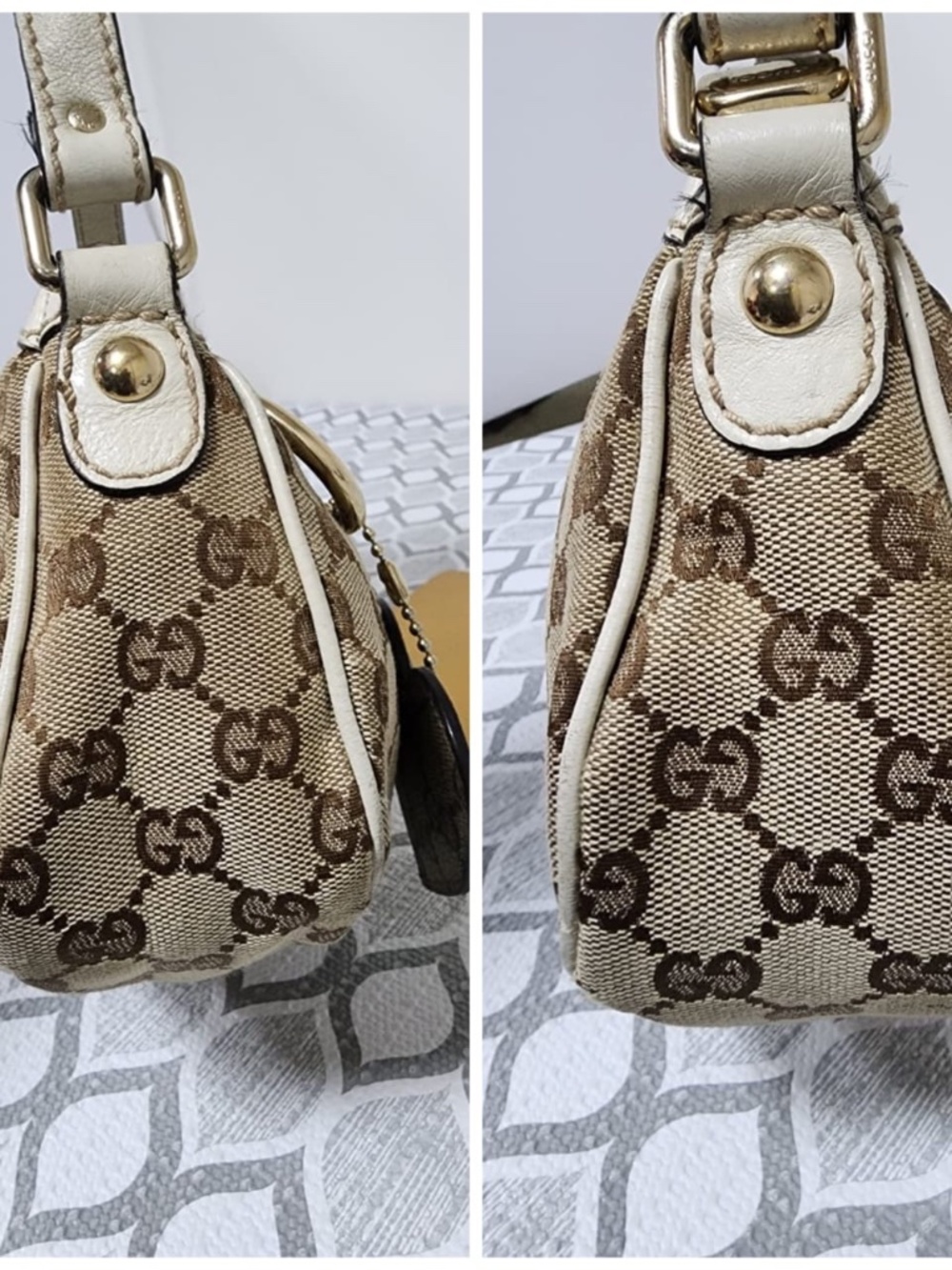 Authentic Gucci Monogram GG Heart Small Shoulder Bag Brown/Beige/Cream - Picture 8 of 13